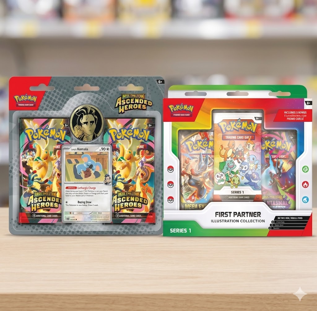 POKEMON  -  FIRST PARTNER ILLUSTRATION SERIES 1  AND ASCENDED HEROES - 2-PACKS BLISTER - LARRY'S KOMALA